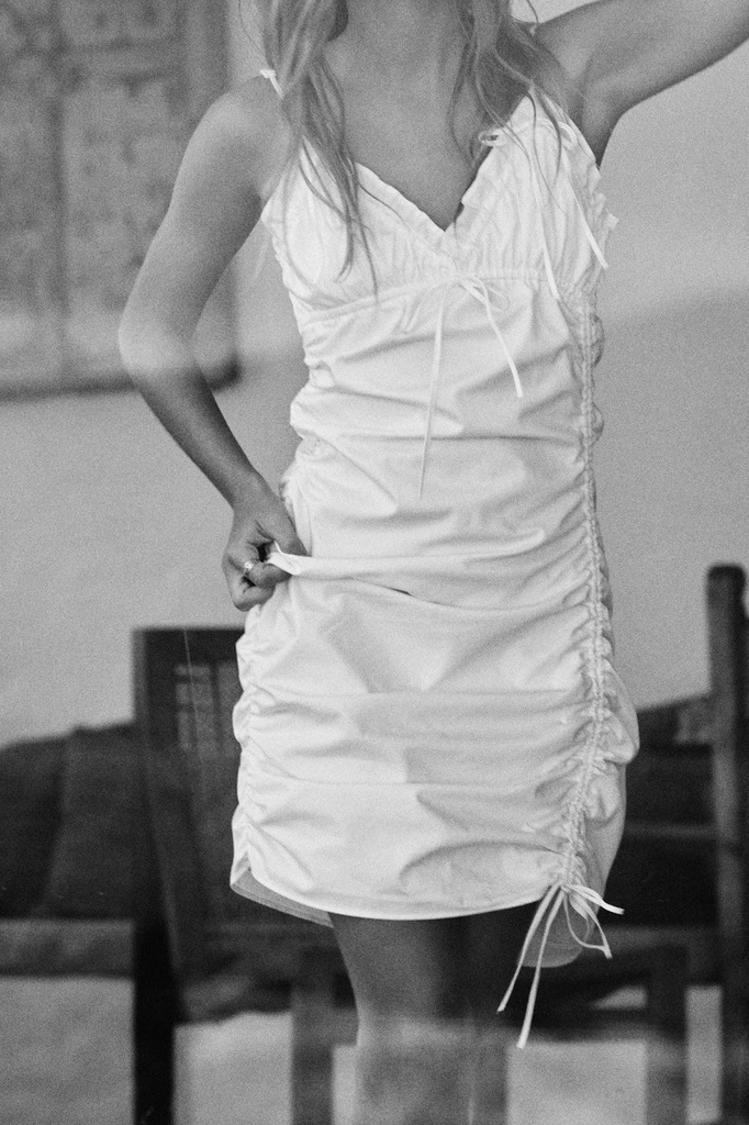 Vestido Gabardina Frunces Lazos