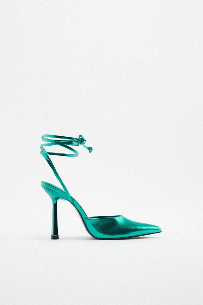 Zapato Tacon Atado Metalizado