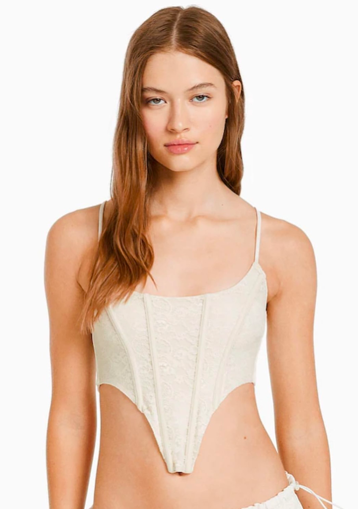 Top corse tirantes blonda crema