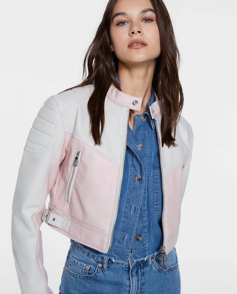 Cazadora motera crop color block