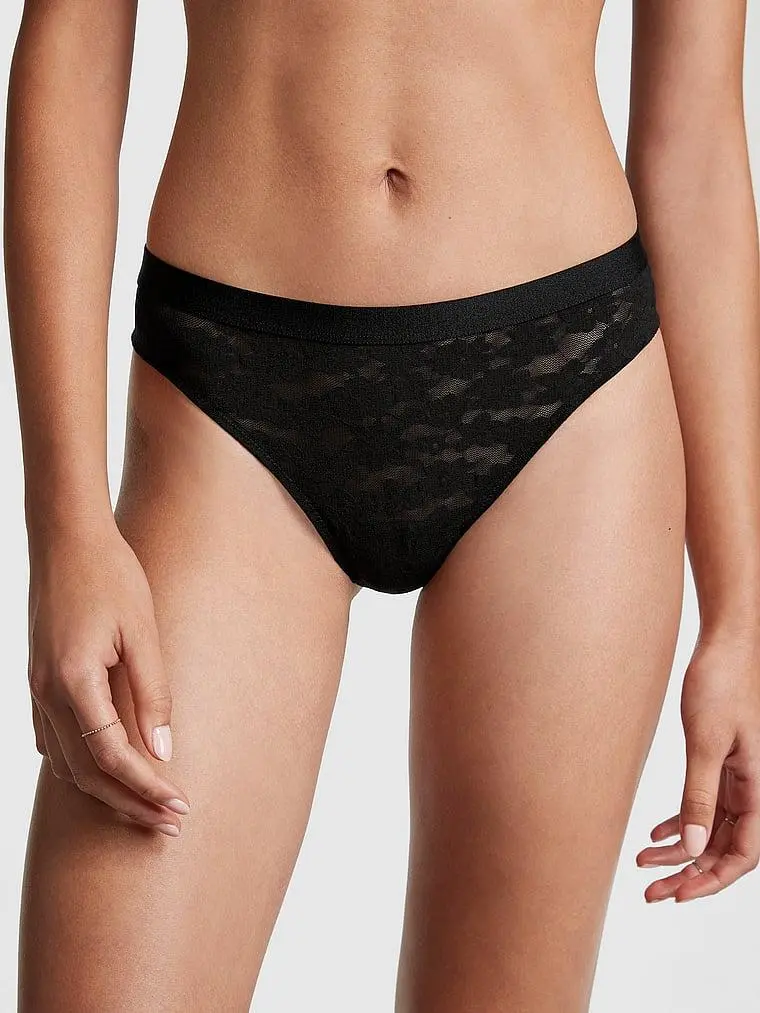 Panty con pretina tipo tanga de encaje PINK