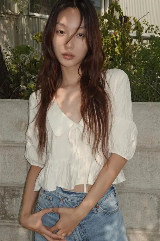 Blusa Jacquard Volumen Cuello Bobo 