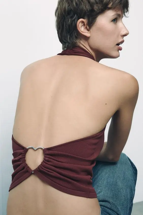 Top Punto Espalda Descubierta Aplique Corazón