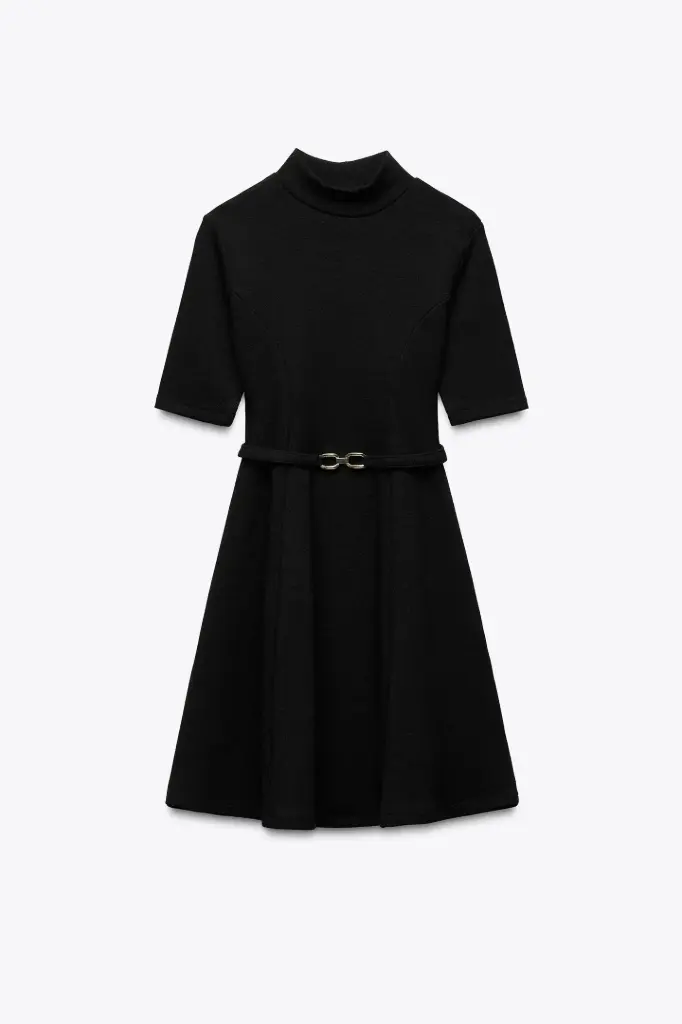 Vestido Skater Cinturon Punto Stretch