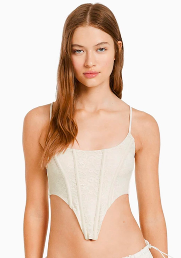 Top corse tirantes blonda crema