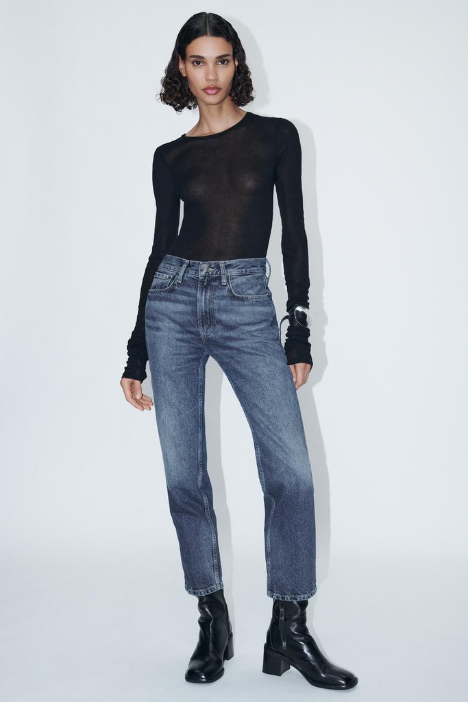 Jeans ZW Collection Rectos Cropped Tiro Medio