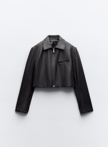 Cazadora Crop Efecto Piel