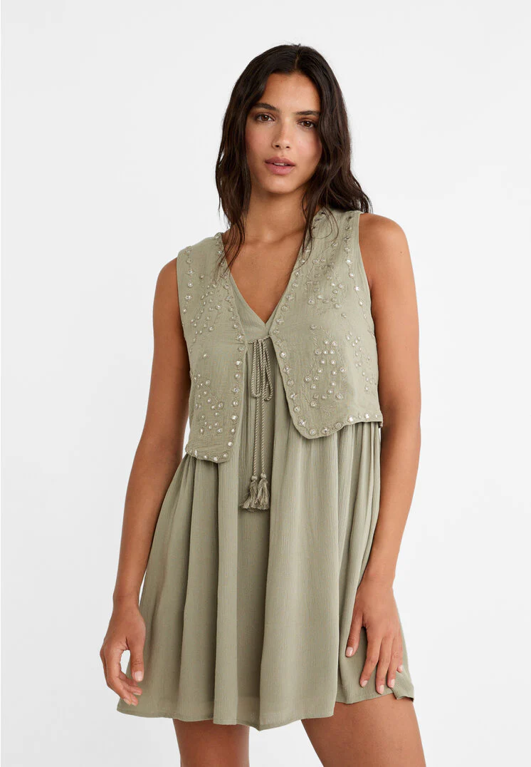 Vestido Corto Bambula Con Chaleco