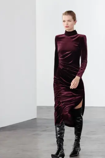 Vestido Drapeado Terciopelo ZW Colletion