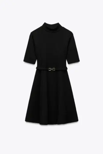 Vestido Skater Cinturon Punto Stretch